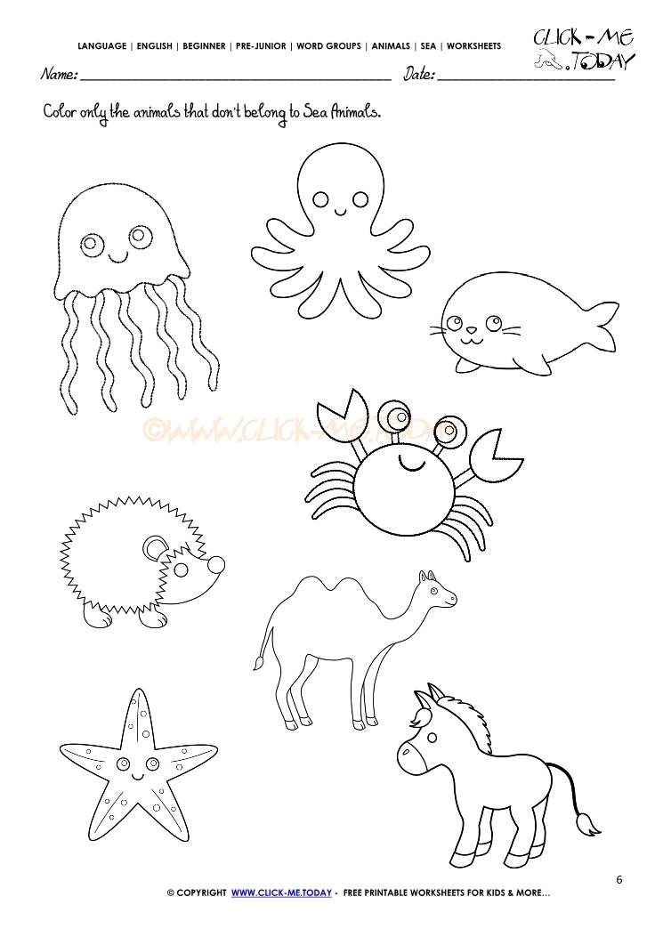 Sea Animals Worksheet - Activity sheet Color 6