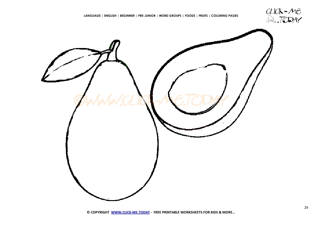 Avocado coloring page - Free printable Avocado cut out template