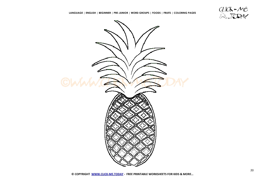 Pineapple coloring page Free printable Pineapple cut out template