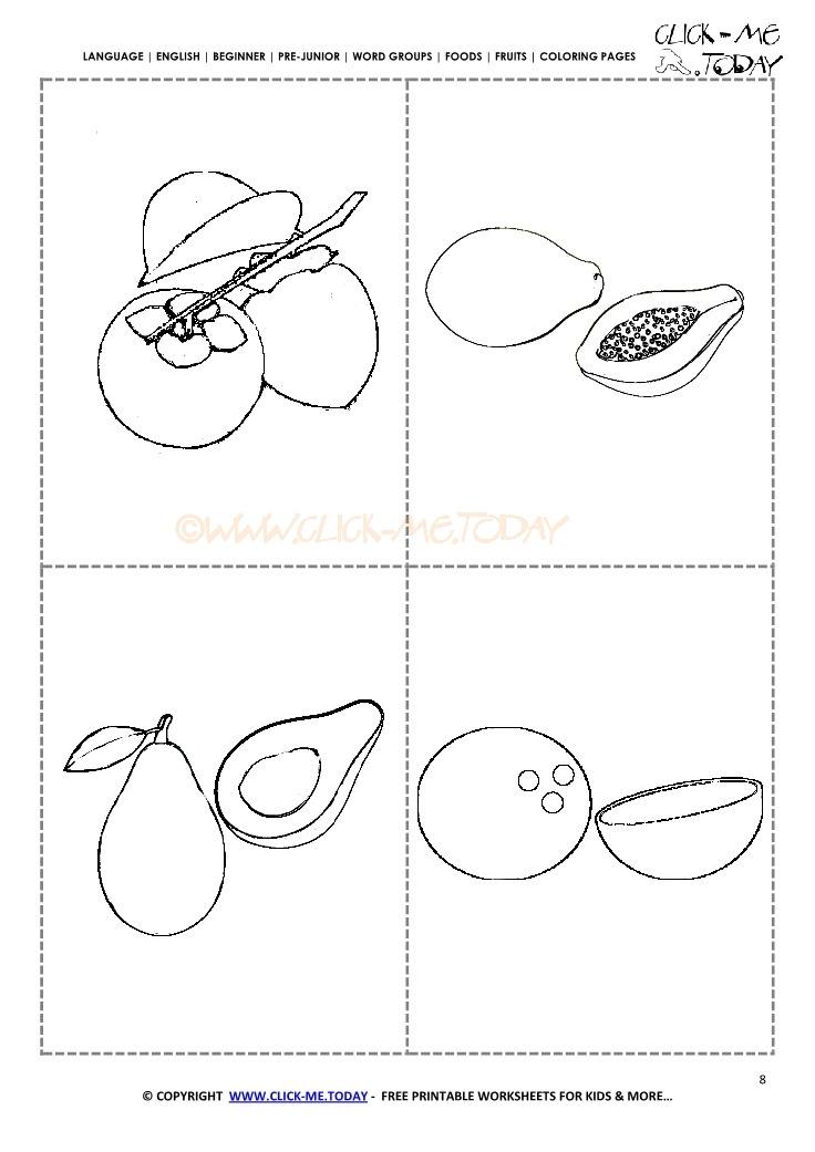 Free printable Black and white fruits flashcards