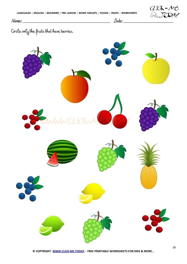 Fruits Worksheet 20 - Circle only the fruits that have berries