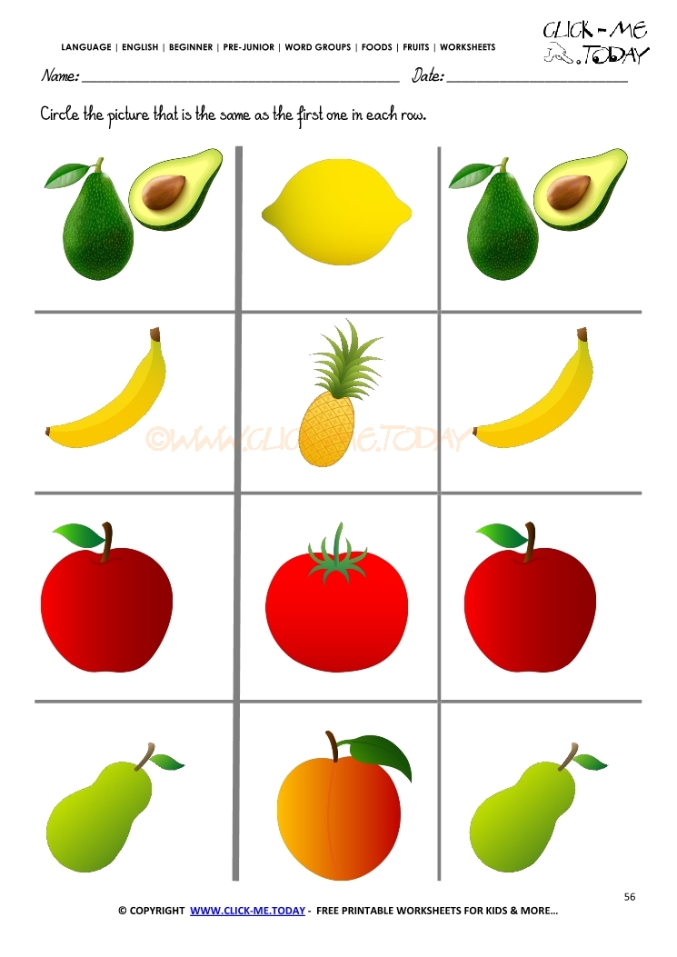 Fruits Worksheet 56 - Circle the same fruit