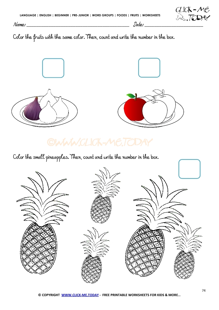 Fruits Worksheet 74 - Color the fruits with the same color