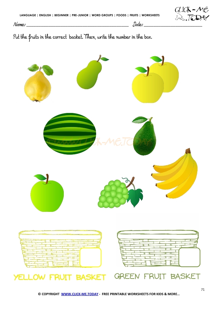 Fruits Worksheet 71 - Count the green fruits