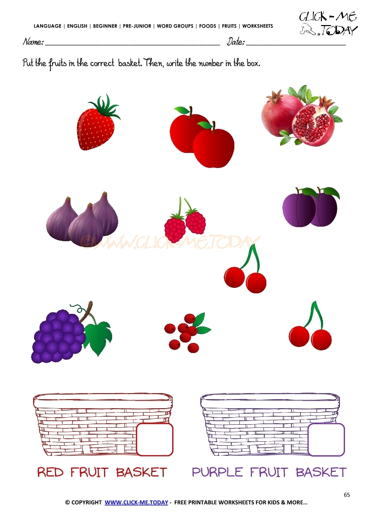 Fruits Worksheet 65 - Count purple fruits worksheet