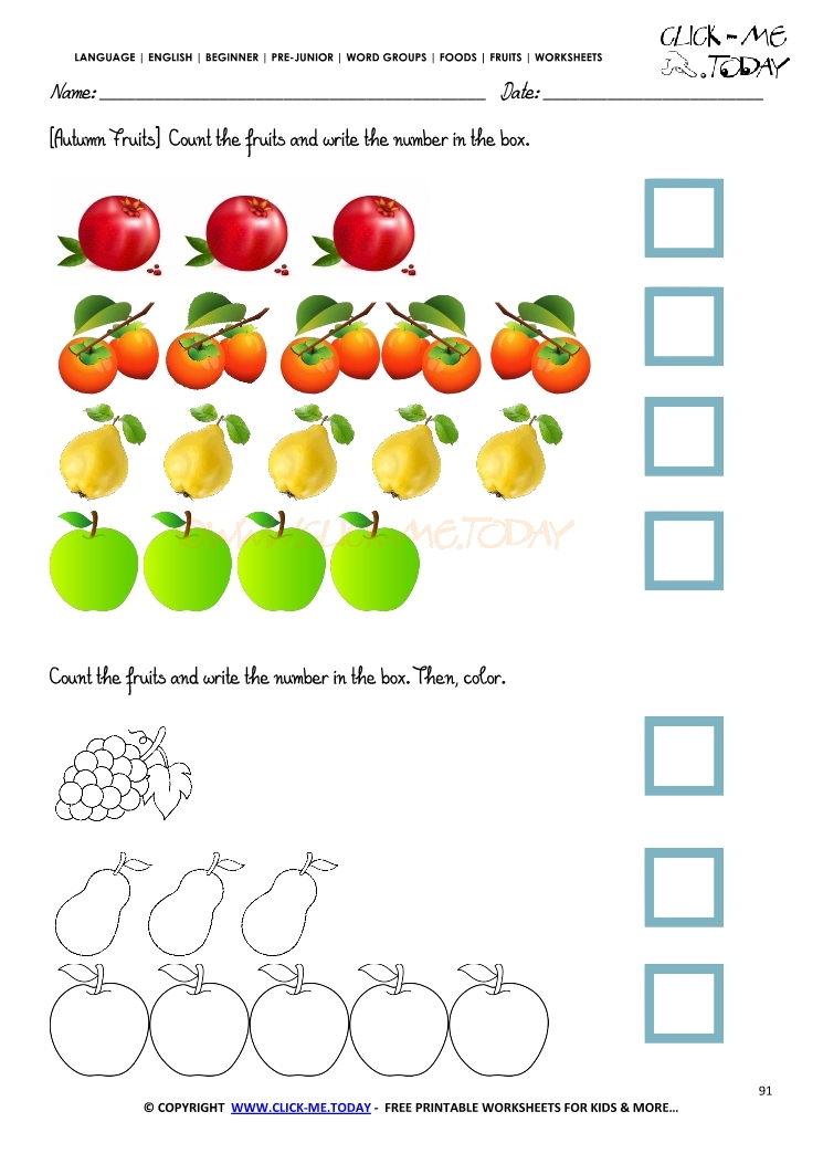 Fruits Worksheet 91 - Counting autumn fruits worksheet