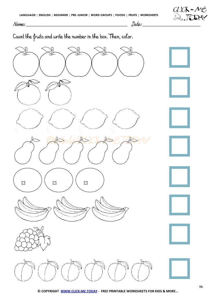 fruits worksheet 96 counting coloring fruits worksheets