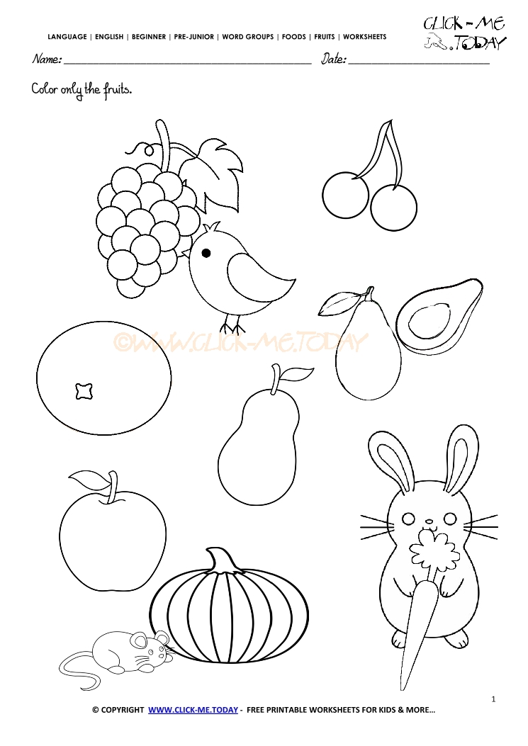 Fruits Worksheet 1 - Color only the fruits