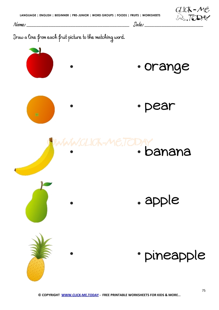 Fruits Worksheet 75 - Match the name with the fruit