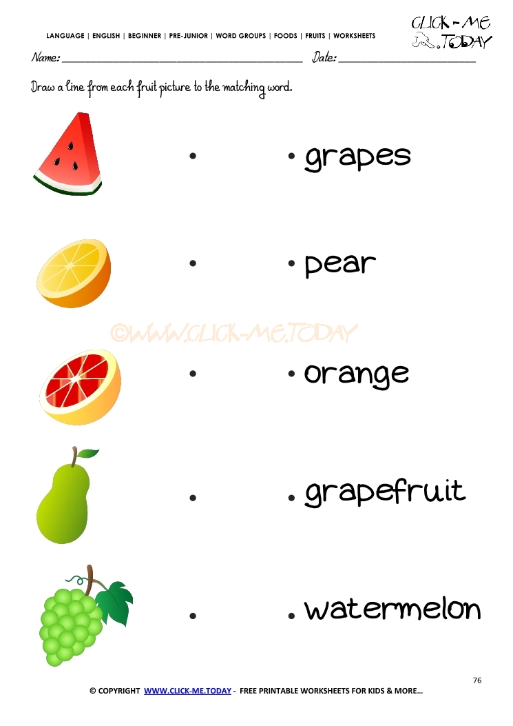 Fruits Worksheet 76 - Matching fruit name worksheet