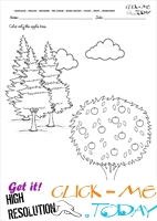Fruits Worksheet 40 - Color only the apple tree