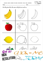 Fruits Worksheet 43 - Color the same Fruit