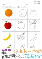 Fruits Worksheet 44 - Color the same Fruit Worksheet