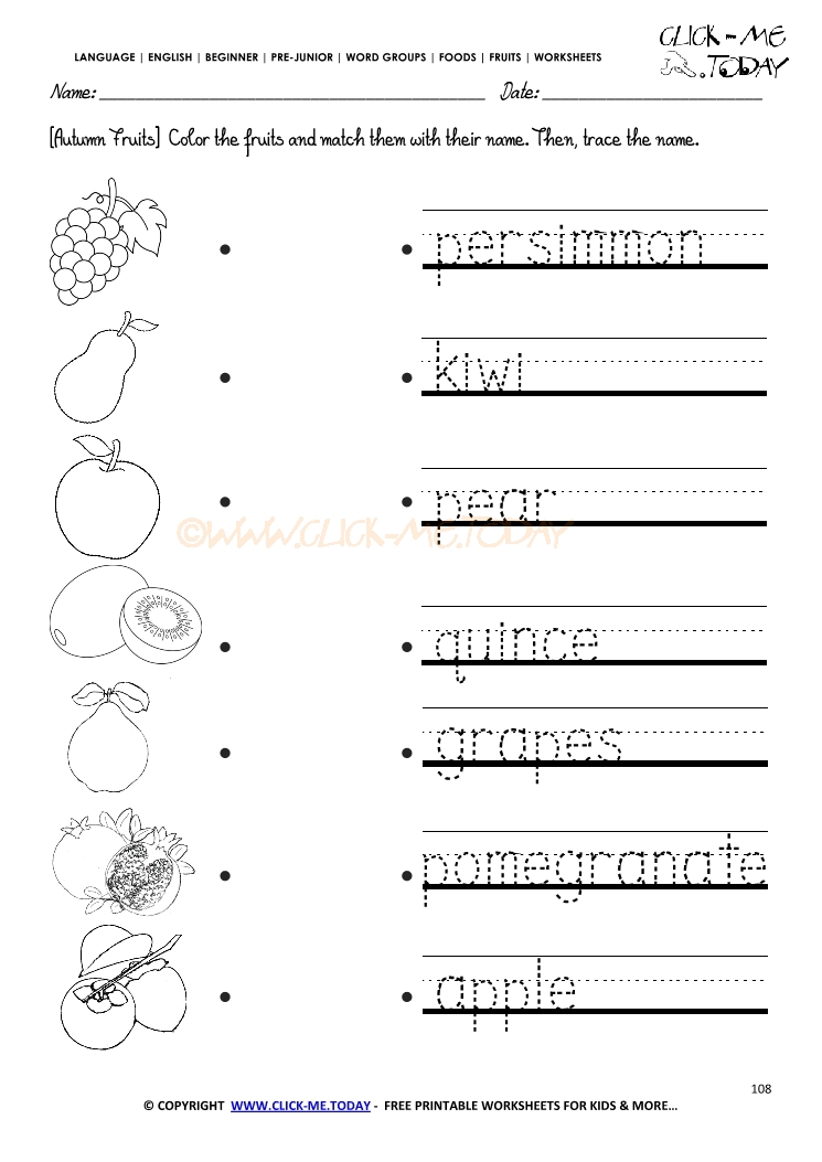 Fruits Worksheet 108 - Trace autumn fruits worksheet