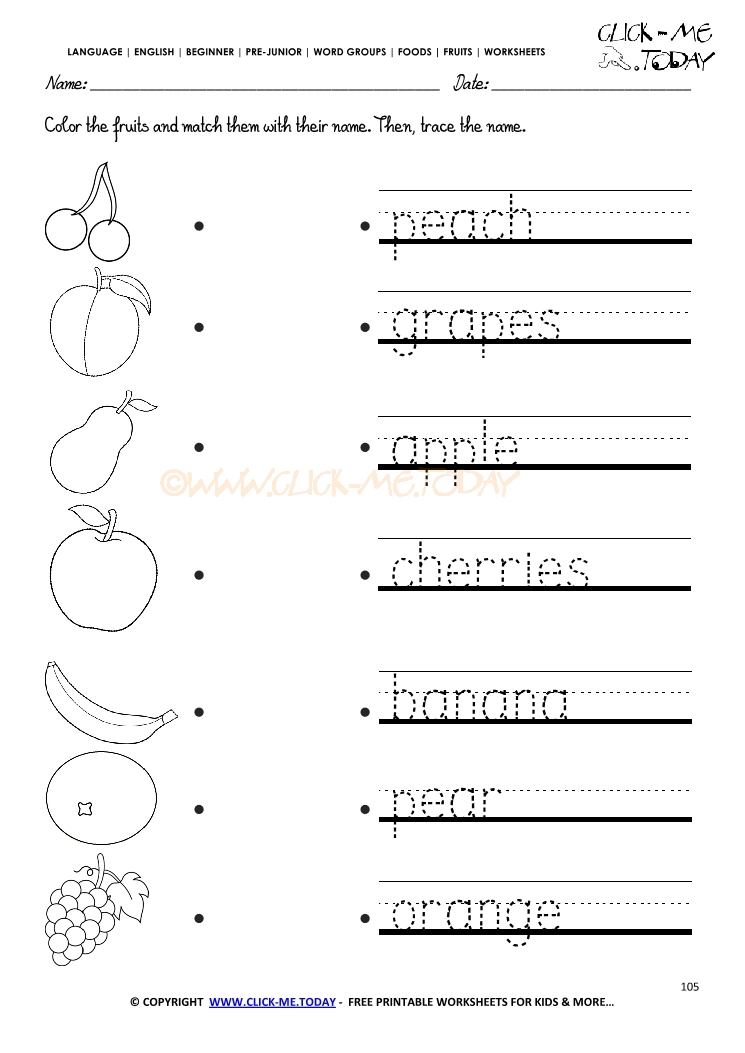 Fruits Worksheet 105 - Trace fruits worksheet