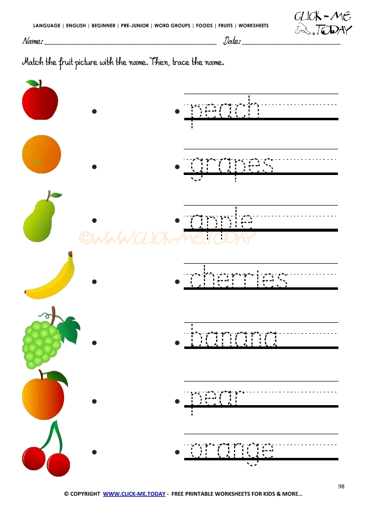 Fruits Worksheet 98- Trace fruits worksheets