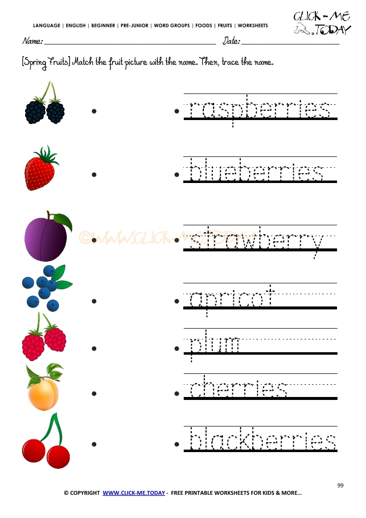 Fruits Worksheet 99 - Trace spring fruits worksheet