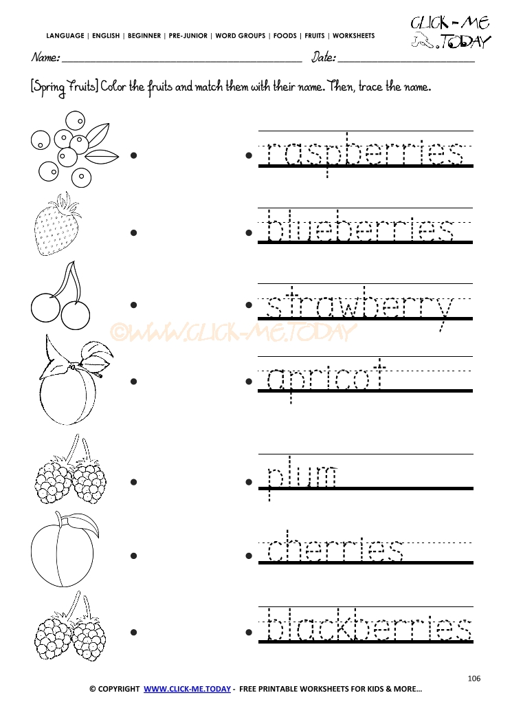 Fruits Worksheet 106 - Trace spring fruits worksheet