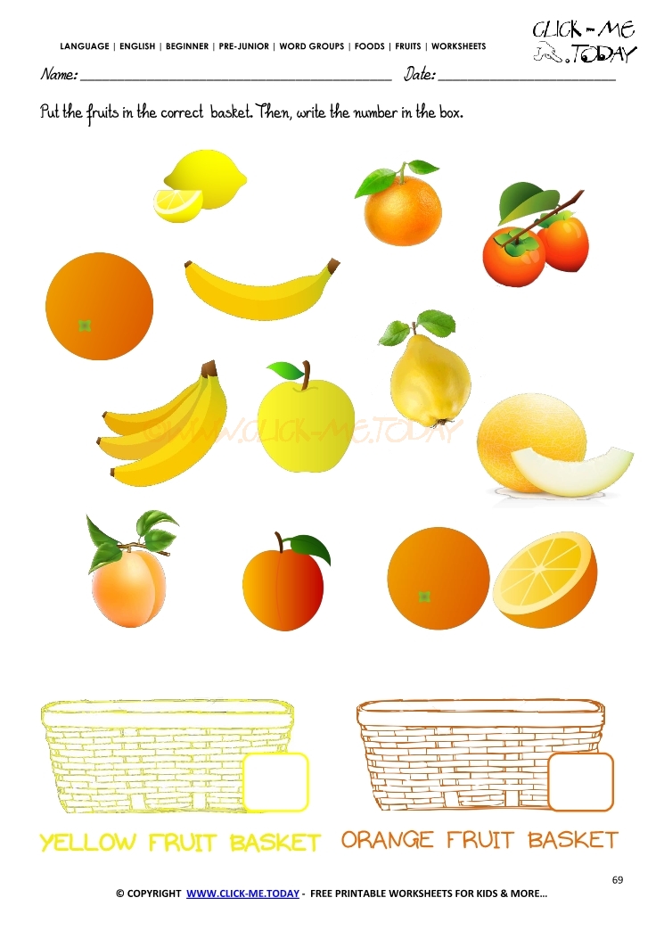 Fruits Worksheet 69 - Count the yellow fruits