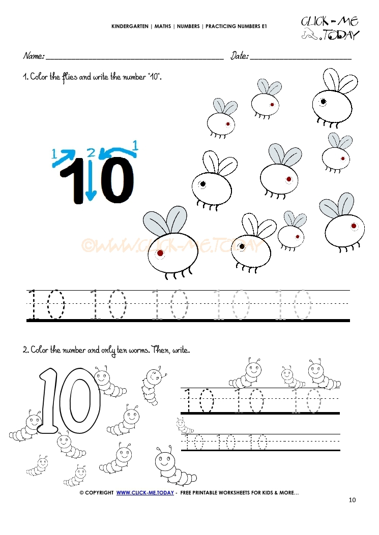 Tracing numbers worksheets - Number 10