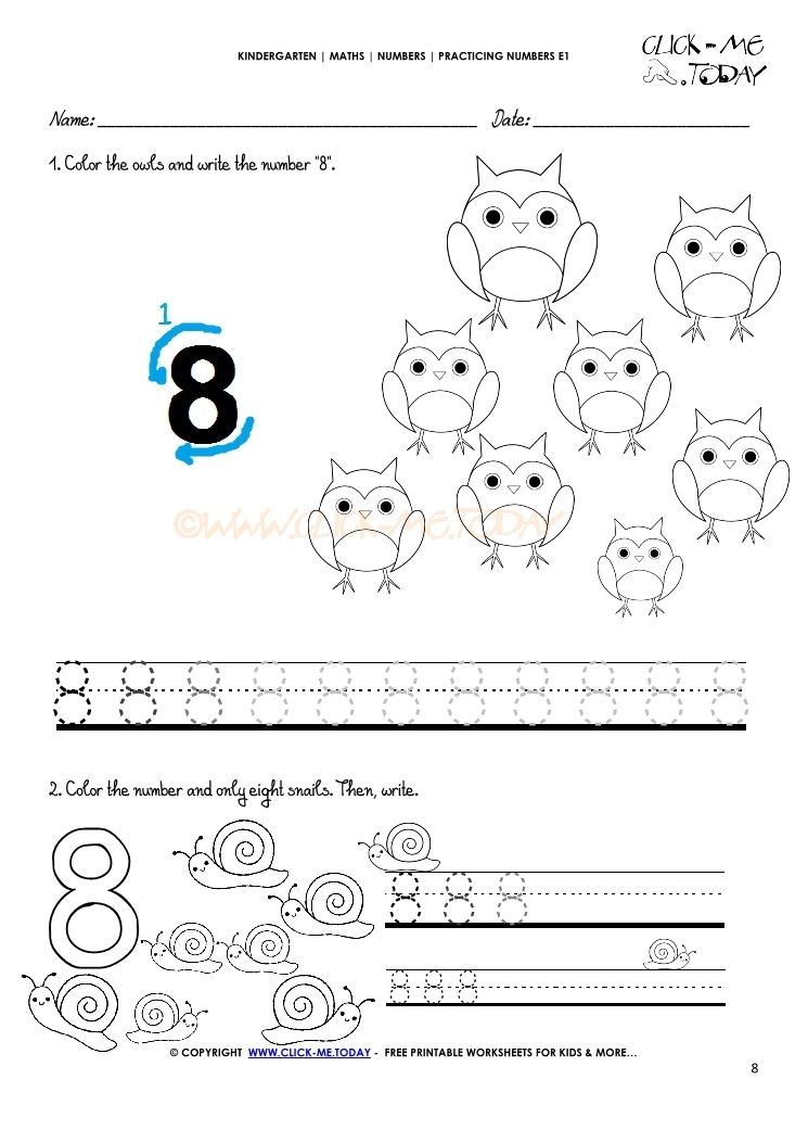 Tracing numbers worksheets - Number 8