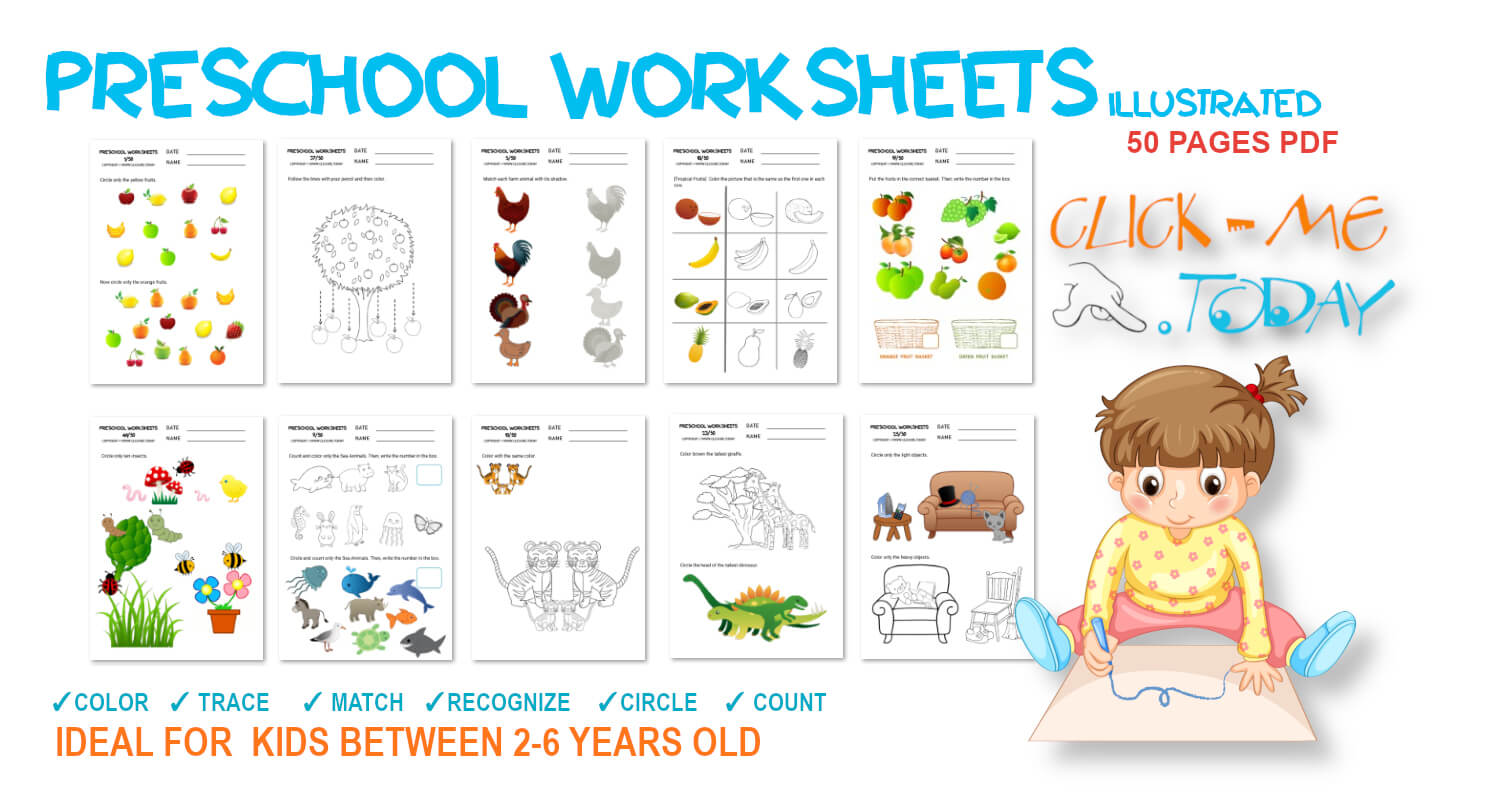 Download 50 free printable preschool worksheets PDF