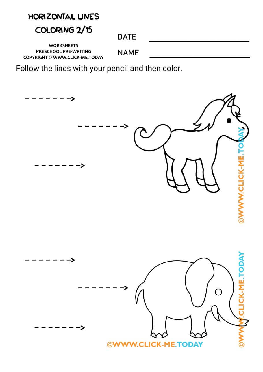 PREWRITING HORIZONTAL LINES coloring pages 2 animals